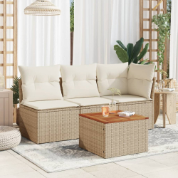 Stół ogrodowy, beżowy 55x55x37 cm, rattan PE i drewno akacjowe