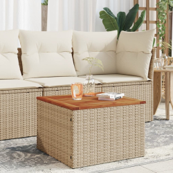 Stół ogrodowy, beżowy 55x55x37 cm, rattan PE i drewno akacjowe