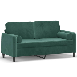 2-osobowa sofa z poduszkami, ciemnozielona, 140 cm, aksamit