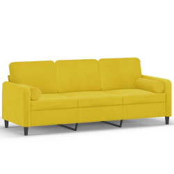3-osobowa sofa z poduszkami, żółta, 180 cm, aksamit