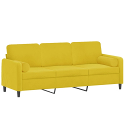 3-osobowa sofa z poduszkami, żółta, 180 cm, aksamit