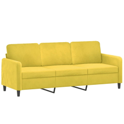 3-osobowa sofa z poduszkami, żółta, 180 cm, aksamit