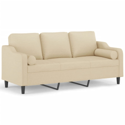 3-osobowa sofa z poduszkami, kremowa, 180 cm, tkanina