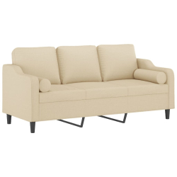 3-osobowa sofa z poduszkami, kremowa, 180 cm, tkanina