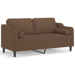 2-osobowa sofa z poduszkami, brązowa, 140 cm, tkanina