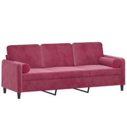 3-osobowa sofa z poduszkami, winna czerwień, 180 cm, aksamit