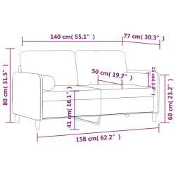 2-osobowa sofa z poduszkami, brązowa, 140 cm, aksamit