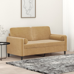 2-osobowa sofa z poduszkami, brązowa, 140 cm, aksamit