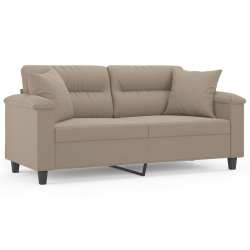 2-osobowa sofa z poduszkami, kolor taupe, 140 cm, mikrofibra