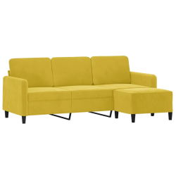 3-osobowa sofa z podnóżkiem, żółta, 180 cm, aksamit