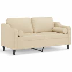 2-osobowa sofa z poduszkami, kremowa, 140 cm, tkanina
