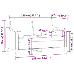2-osobowa sofa z poduszkami, kremowa, 140 cm, tkanina