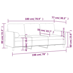 3-osobowa sofa z poduszkami, brązowa, 180 cm, aksamit