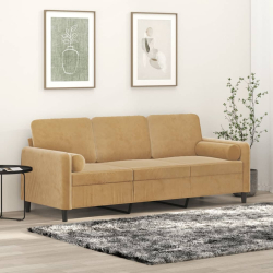 3-osobowa sofa z poduszkami, brązowa, 180 cm, aksamit