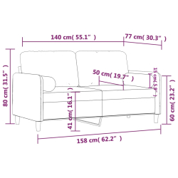 2-osobowa sofa z poduszkami, żółta, 140 cm, aksamit