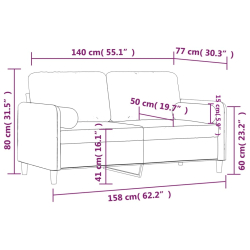 2-osobowa sofa z poduszkami, żółta, 140 cm, aksamit
