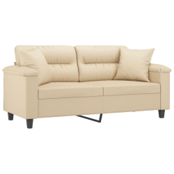 2-osobowa sofa z poduszkami, kremowa, 140 cm, mikrofibra