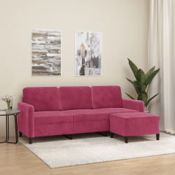 3-osobowa sofa z podnóżkiem winna czerwień 180 cm, aksamit