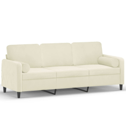 3-osobowa sofa z poduszkami, kremowa, 180 cm, aksamit