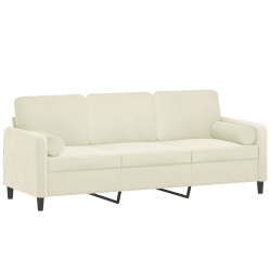 3-osobowa sofa z poduszkami, kremowa, 180 cm, aksamit
