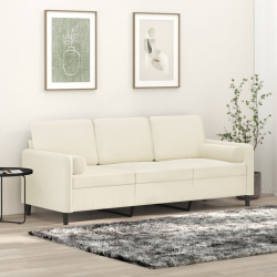 3-osobowa sofa z poduszkami, kremowa, 180 cm, aksamit