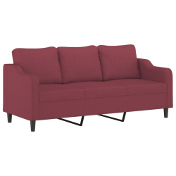 3-osobowa sofa z poduszkami, winna czerwień, 180 cm, tkanina