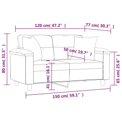 2-osobowa sofa z poduszkami, kremowa, 120 cm, mikrofibra