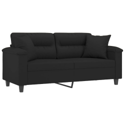 2-osobowa sofa z poduszkami, czarna, 140 cm, mikrofibra