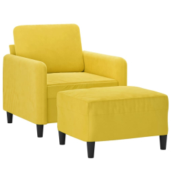 Fotel z podnóżkiem, żółty, 60 cm, aksamit