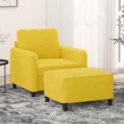 Fotel z podnóżkiem, żółty, 60 cm, aksamit