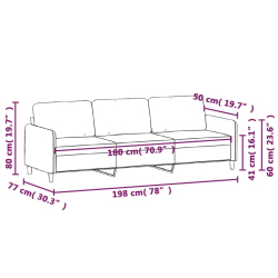 Sofa 3-osobowa, niebieski, 180 cm, tapicerowana aksamitem