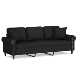 3-osobowa sofa z poduszkami, czarna, 180 cm, aksamit