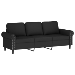 3-osobowa sofa z poduszkami, czarna, 180 cm, aksamit