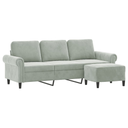 3-osobowa sofa z podnóżkiem, jasnoszara, 180 cm, aksamit