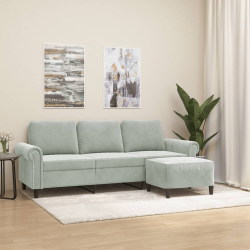 3-osobowa sofa z podnóżkiem, jasnoszara, 180 cm, aksamit