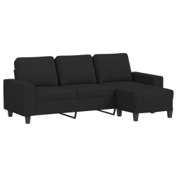3-osobowa sofa z podnóżkiem, czarna, 180 cm, tkaniną