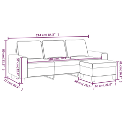 3-osobowa sofa z podnóżkiem, czarna, 180 cm, tkaniną
