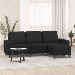 3-osobowa sofa z podnóżkiem, czarna, 180 cm, tkaniną