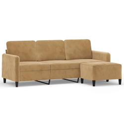 3-osobowa sofa z podnóżkiem, brązowy, 180 cm, aksamit