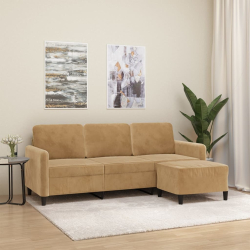 3-osobowa sofa z podnóżkiem, brązowy, 180 cm, aksamit