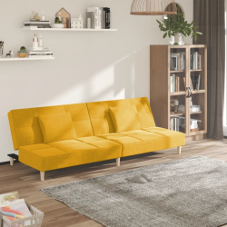 2-osobowa kanapa, 2 poduszki, żółta, tapicerowana tkaniną