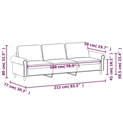 Sofa 3-osobowa, ciemnoszara, 180 cm, obita aksamitem