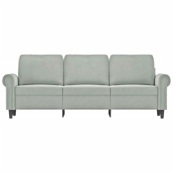 Sofa 3-osobowa, jasnoszara, 180 cm, tapicerowana aksamitem