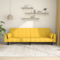 2-osobowa kanapa, 2 poduszki, żółta, tapicerowana tkaniną