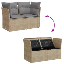 Sofa ogrodowa z poduszkami, 2-osobowa, beżowa, polirattan