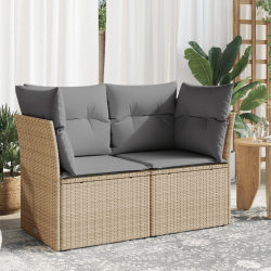 Sofa ogrodowa z poduszkami, 2-osobowa, beżowa, polirattan