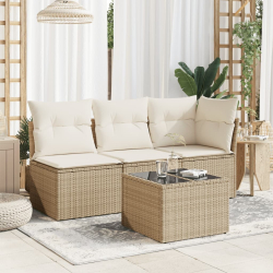 Stół ogrodowy ze szklanym blatem, beżowy 55x55x37 cm, rattan PE