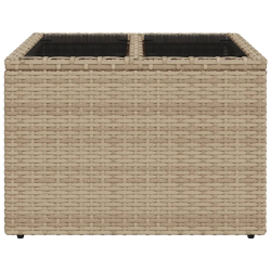 Stół ogrodowy ze szklanym blatem, beżowy 55x55x37 cm, rattan PE