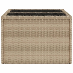Stół ogrodowy ze szklanym blatem, beżowy 55x55x37 cm, rattan PE