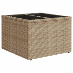 Stół ogrodowy ze szklanym blatem, beżowy 55x55x37 cm, rattan PE